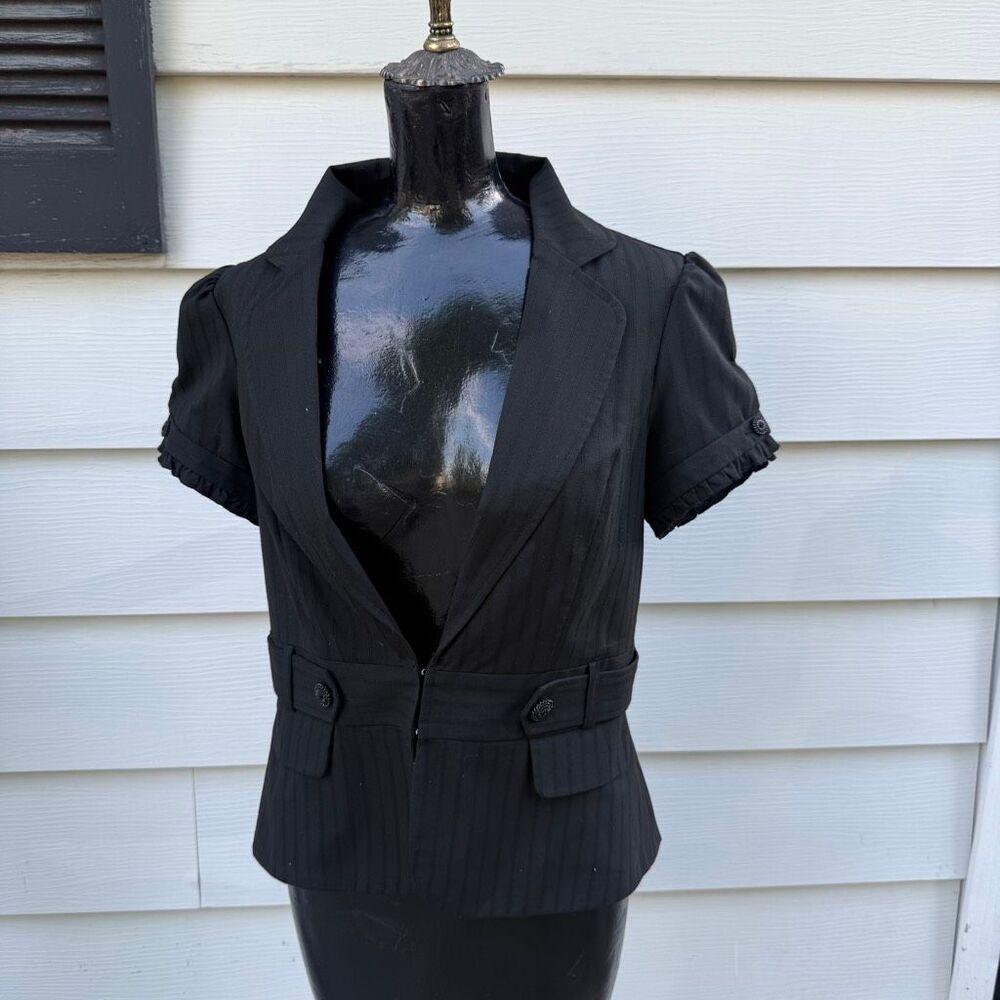 Y2K Charlotte Russe Black Pinstripe Puff Sleeve Blazer Jacket Large